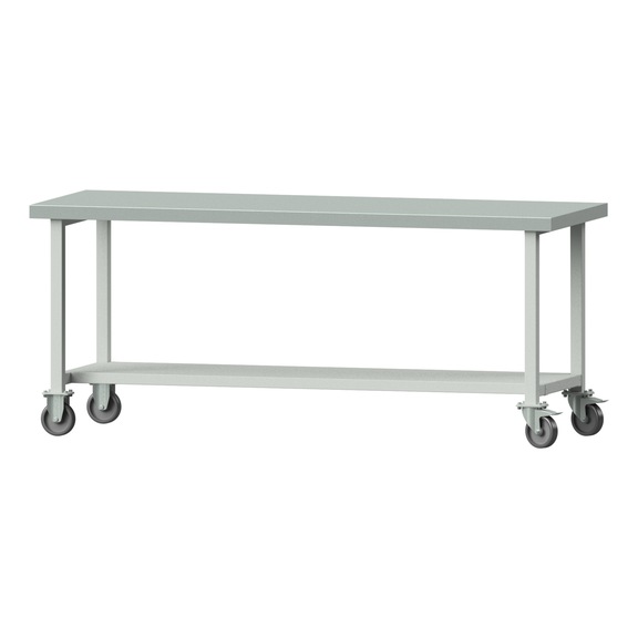 Arbeitstisch, Modell 81, ZBP 50 mm, RAL 7035, 850 x 2000 x 700 mm - Arbeitstisch 2000 mm fahrbar