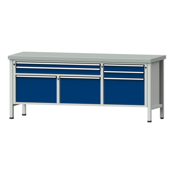 Kastenwerkbank 2000 4-teilig Gehäuse Modell 281 ZBP 50mm 7035/5010, 850x2000x700 - Kastenwerkbank V - BL 3 Blöcke 2000 4-teilig