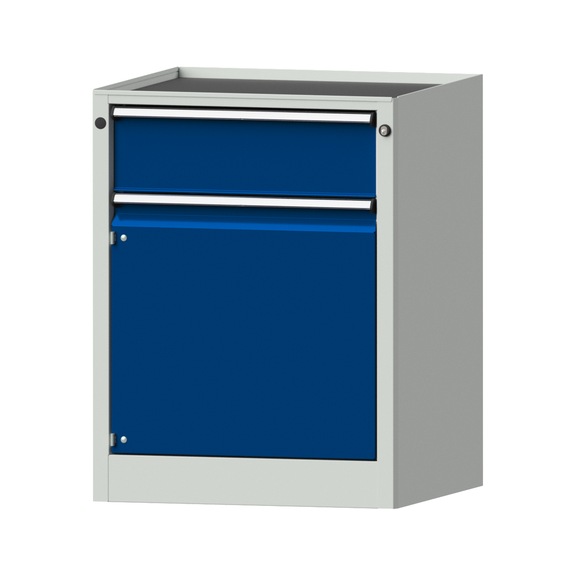 Side cabinet BL, model 102, storage tray, RAL 7035/RAL 5010, height 850 mm - Workshop cupboard
