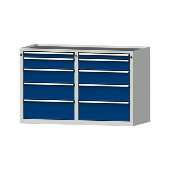 Side cabinet 2xBL, model 206, storage tray, RAL 7035/RAL 5010, height 800 mm - Workshop cupboard