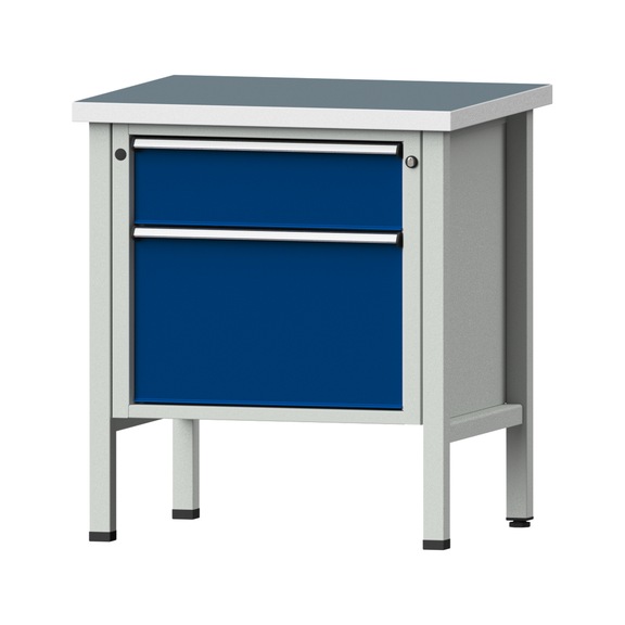 Kastenwerkbank V/T-BL 800 mm, Modell 55, UBP 40 mm, RAL 7035/5010, 890x800x700 - Kastenwerkbank V - BL 1 Block