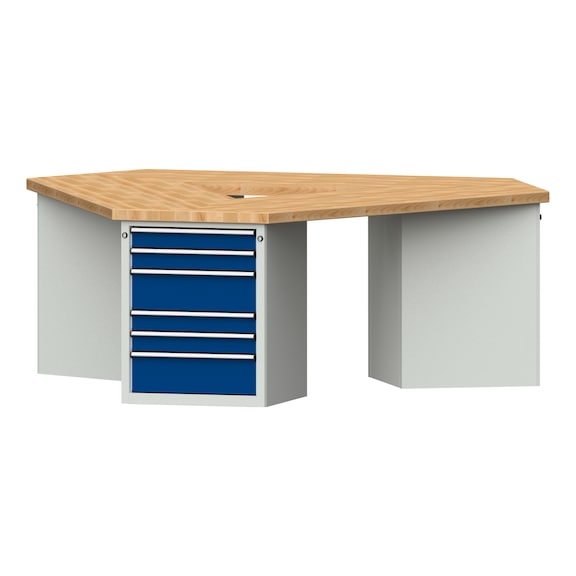 Gruppenwerkbank, Modell 306, BMP 50 mm, RAL 7035/RAL 5010, 850x2370x2052 mm - Gruppenwerkbank