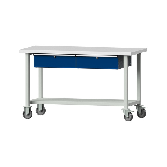 Work table, model 65, KSP 40 mm, RAL 7035/RAL 5010, 890 x 1500 x 700 mm - Working table 1500 mm movable