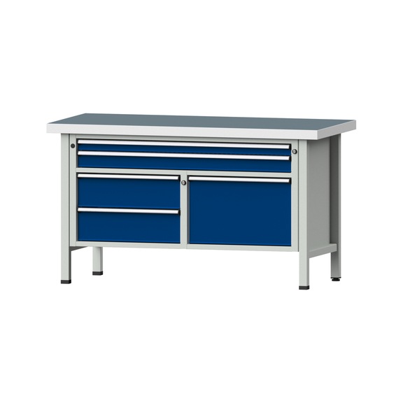 Kastenwerkbank 1500 3-teilig Gehäuse Modell 253 UBP 50 mm 7035/5010 850x1500x700 - Kastenwerkbank V - BL 2 Blöcke 1500 3-teilig