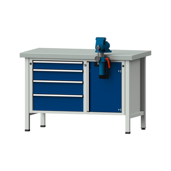 Assembly workbench V/T-BL, model 807, ZBP 50 mm, RAL 7035/5010, 850x1270x700 mm - Assembly workbench stationary