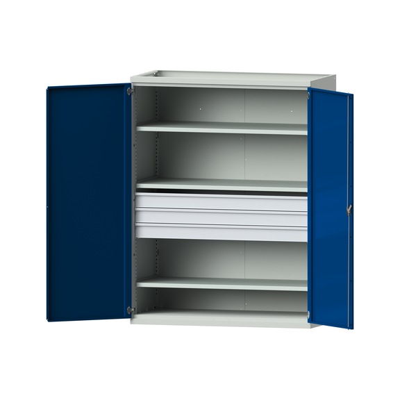 Schwerlastschrank T690mm - H1950mm, Modell 303, RAL 7035/RAL 5010, 620.014.0025 - Werkstattschrank