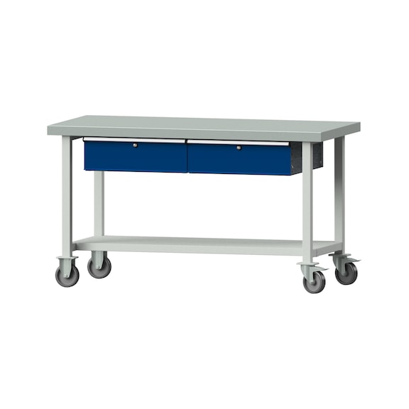 Work table, model 65, ZBP 50 mm, RAL 7035/RAL 5010, 850 x 1500 x 700 mm - Working table 1500 mm movable