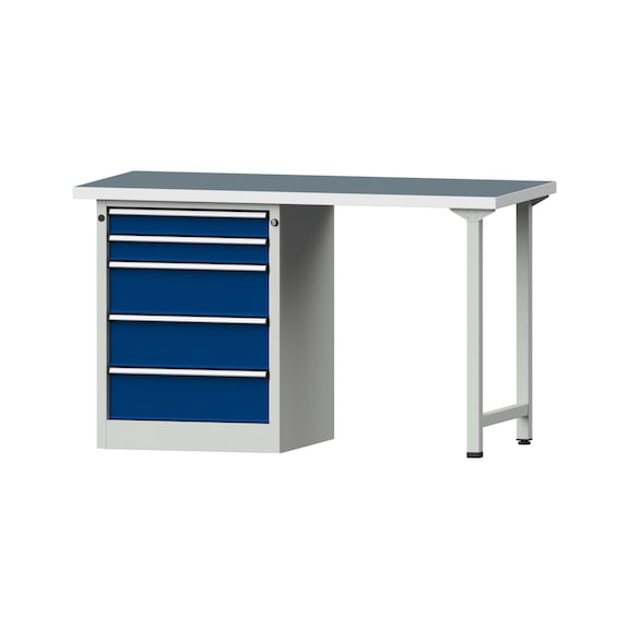 Kombiwerkbank V/T-BL1500/2000 mm Modell 810 UBP 40mm RAL 7035/5010, 890x1500x700 - Kombiwerkbank V - BL 1500 mm Modelle 809 V - 816 V