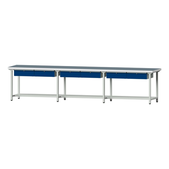 Work table, model 205, UBP 50 mm, RAL 7035/RAL 5010, 900 x 4050 x 800 mm - Working table 4500 mm static