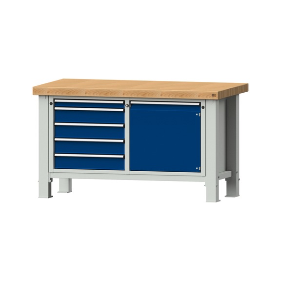 Heavy-duty workbench VS/TS-BL 1500 mm, model 138, BMP 65 mm, RAL 7035/RAL 5010 - Heavy-duty workbench