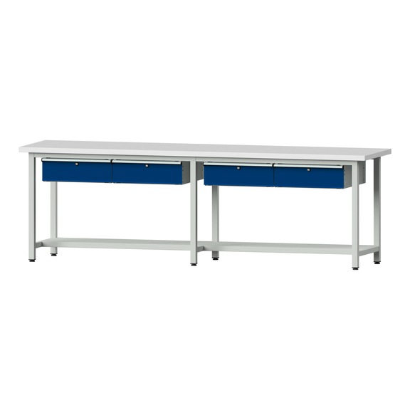 Work table, model 95, KSP 40 mm, RAL 7035/RAL 5010, 890 x 2800 x 700 mm - Working table 2800 mm static