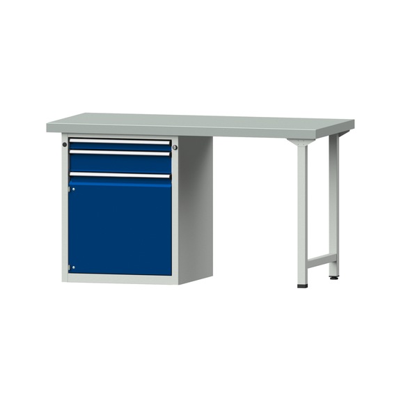 Combination workbench V/T-BL1500/2000 mm Model 804 ZBP 50 mm RAL 7035/5010, 850 x 1500 x 700 - Combination workbench 1500 mm models 801 V - 808 VH