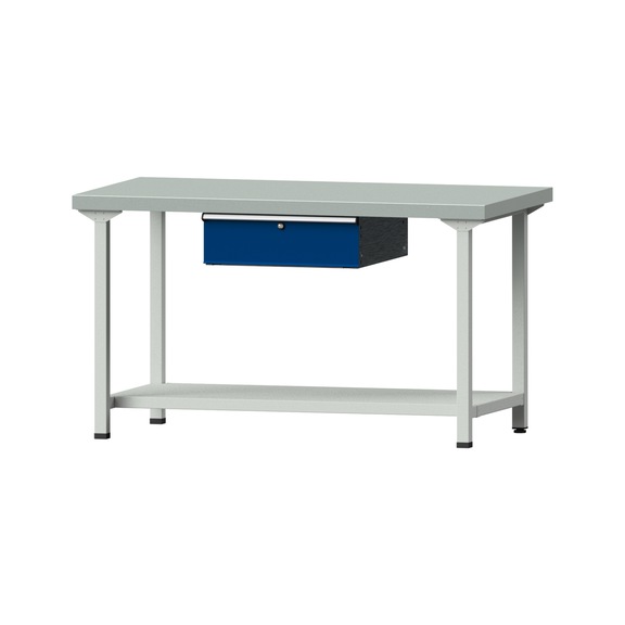 Work table, model 153, ZBP 50 mm, RAL 7035/RAL 5010, 850 x 1500 x 800 mm - Working table 1500 mm static