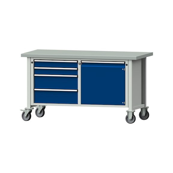 Kastenwerkbank V/T-BL 1500 mm, Modell 131 ZBP 40 mm, RAL 7035/5010, 840x1500x700 - Kastenwerkbank V - BL 2 Blöcke Modelle 103 - 209