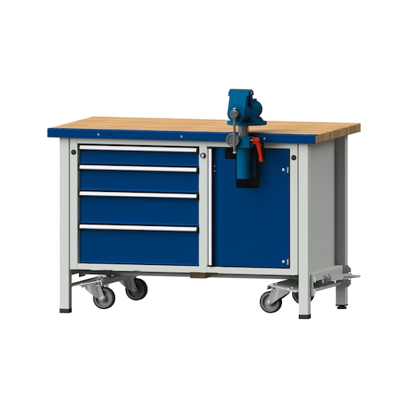 Assembly workbench V/T-BL, model 707, BMP 40 mm, RAL 7035/5010, 840x1270x700 mm - Assembly workbench roller base