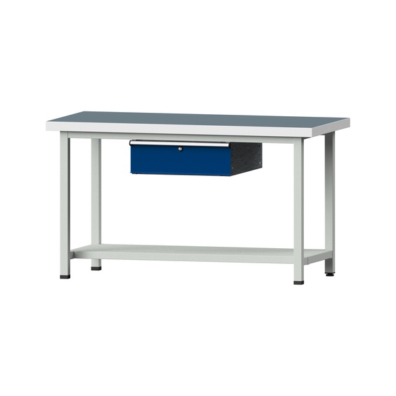 Work table, model 153, UBP 50 mm, RAL 7035/RAL 5010, 850 x 1500 x 800 mm - Working table 1500 mm static