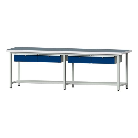 Work table, model 195, UBP 50 mm, RAL 7035/RAL 5010, 900 x 2800 x 800 mm - Working table 2800 mm static