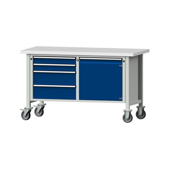 Kastenwerkbank V/T-BL 1500 mm, Modell 131 KSP 40 mm, RAL 7035/5010, 890x1500x700 - Kastenwerkbank V - BL 2 Blöcke Modelle 103 - 209