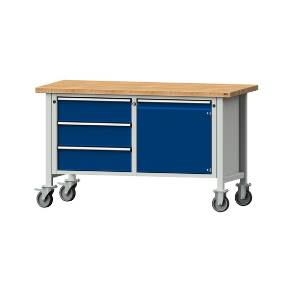 Box workbench V/T-BL 1500 mm, model 106 BMP 40 mm, RAL 7035/5010, 890x1500x700 - Cabinet workbench 2 blocks models 103 - 209