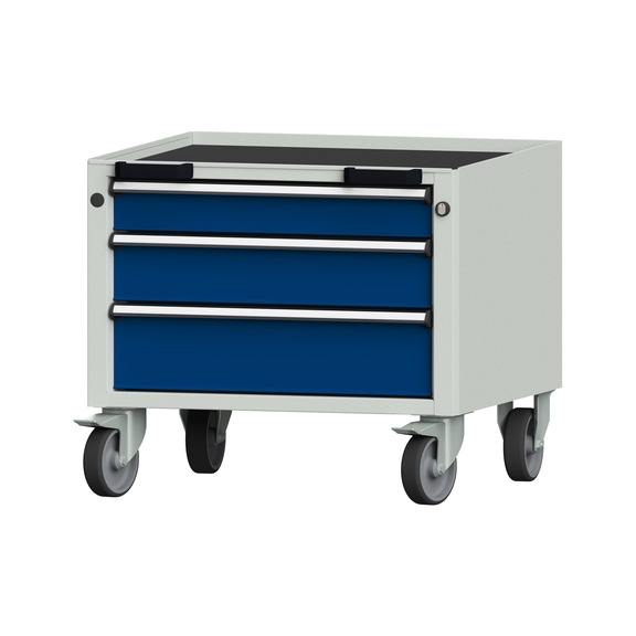 Roll container V/T - BL, model 18, storage tray, RAL 7035/RAL 5010, height 570 mm - Workshop trolley