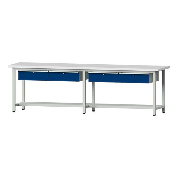 Work table, model 95, KSP 40 mm, RAL 7035/RAL 5010, 840 x 2800 x 700 mm - Working table 2800 mm static