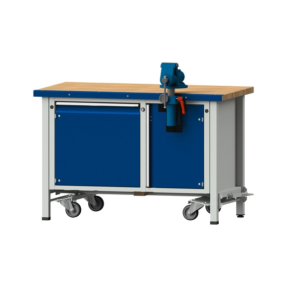 Assembly workbench V/T-BL, model 700, BMP 40 mm, RAL 7035/5010, 840x1270x700 mm - Assembly workbench roller base