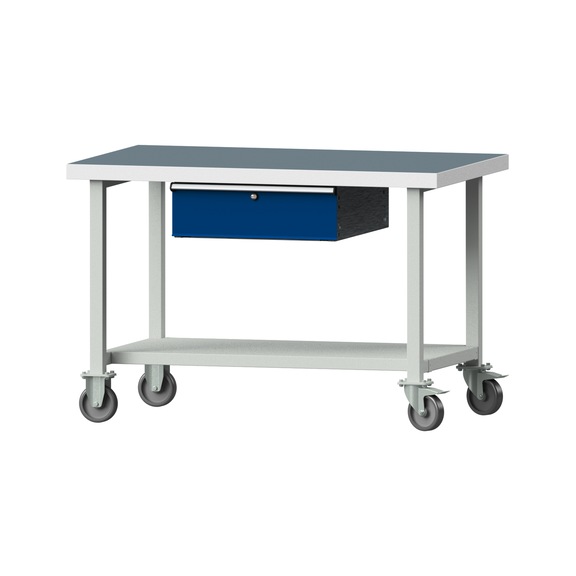 Work table, model 143, UBP 50 mm, RAL 7035/RAL 5010, 850 x 1270 x 800 mm - Working table 1270 mm movable