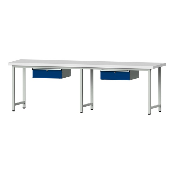 Work table, model 193, KSP 50 mm, RAL 7035/RAL 5010, 900 x 2800 x 800 mm - Working table 2800 mm static