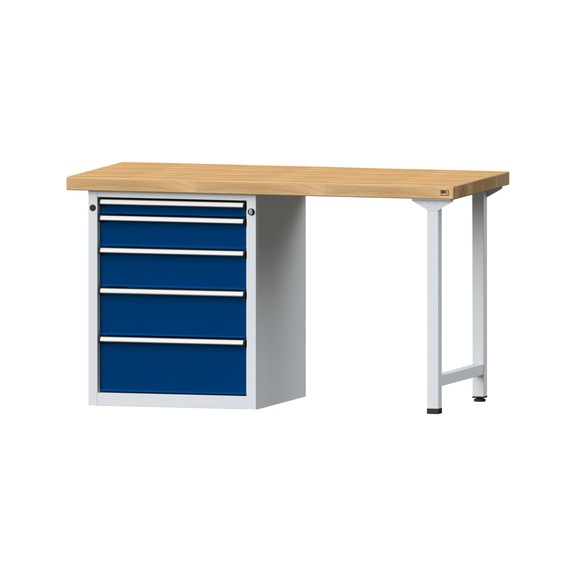 Combination workbench V/T-BL1500/2000 mm Model 809 BMP 50 mm RAL 7035/5010, 850 x 1500 x 700 - Combination workbench 1500 mm models 809 V - 816 V