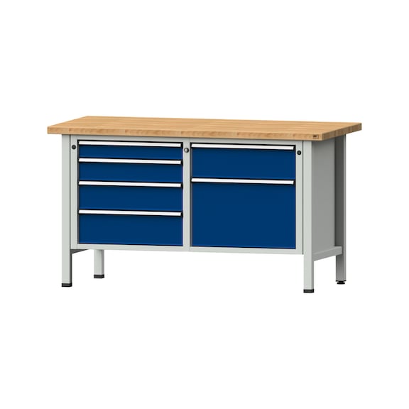 Box workbench V/T-BL 1500 mm, model 237 BMP 40 mm, RAL 7035/5010, 840x1500x700 - Cabinet workbench 2 blocks models 216 - 409
