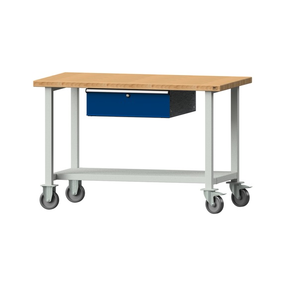 Work table, model 43, BMP 40 mm, RAL 7035/RAL 5010, 840 x 1270 x 700 mm - Working table 1270 mm movable