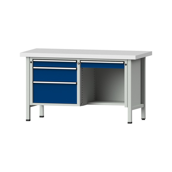 Box workbench V/T-BL 1500 mm, model 348 KSP 50 mm, RAL 7035/5010, 850x1500x700 - Cabinet workbench 2 blocks models 216 - 409