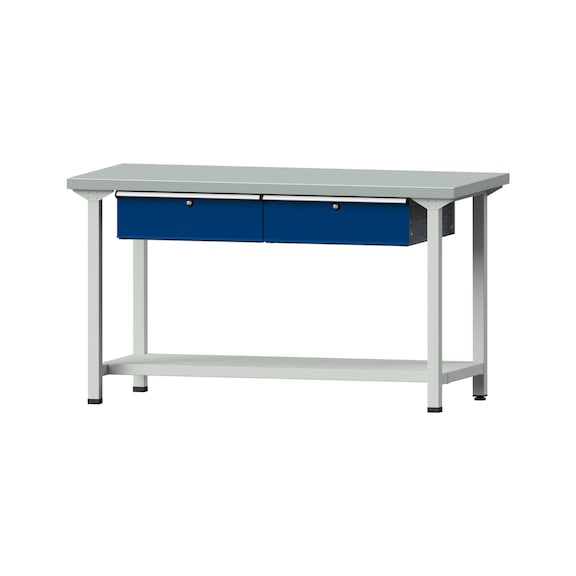 Work table, model 55, ZBP 40 mm, RAL 7035/RAL 5010, 890 x 1500 x 700 mm - Working table 1500 mm static
