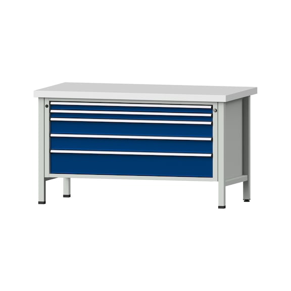 Box workbench VX 1500 mm, model 29, KSP 50 mm, RAL 7035/RAL 5010, 850x1500x800 - Cabinet workbench V - X 1500 mm 1 block