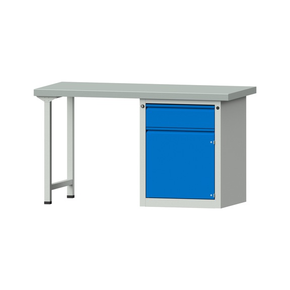 Kombiwerkbank E 1500/2000 mm, Modell 801, ZBP 50 mm, RAL 7035/RAL 5012 - Kombiwerkbank E 1500 mm