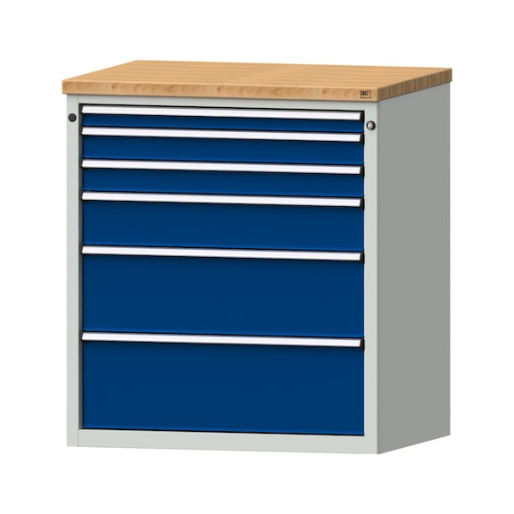 Schubladenschrank V910, Modell 3006, BMP 40mm, RAL 7035/5010, Höhe 1020mm, 100kg - Schubladenschrank (Lagereinrichtung, Werkstatt)