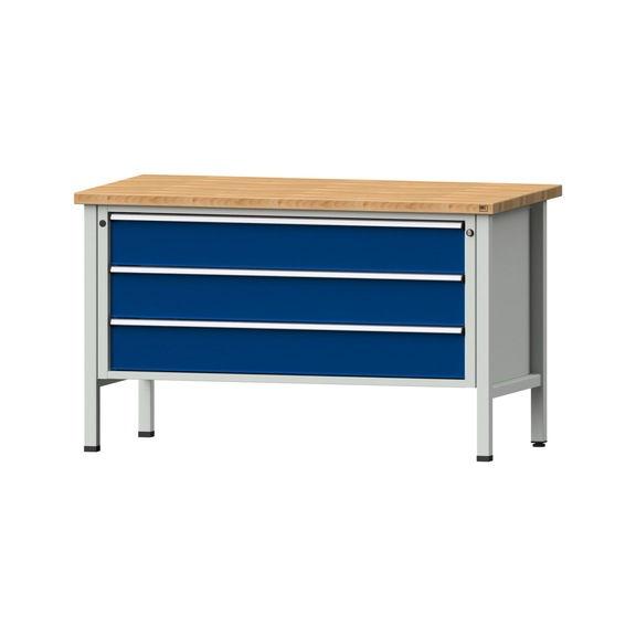 Box workbench VX 1500 mm, model 18, BMP 40 mm, RAL 7035/RAL 5010, 890x1500x800 - Cabinet workbench V - X 1500 mm 1 block