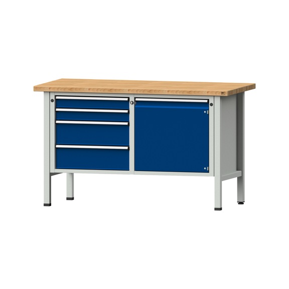 Box workbench V/T-BL 1500 mm, model 131 BMP 40 mm, RAL 7035/5010, 890x1500x700 - Cabinet workbench 2 blocks models 103 - 209