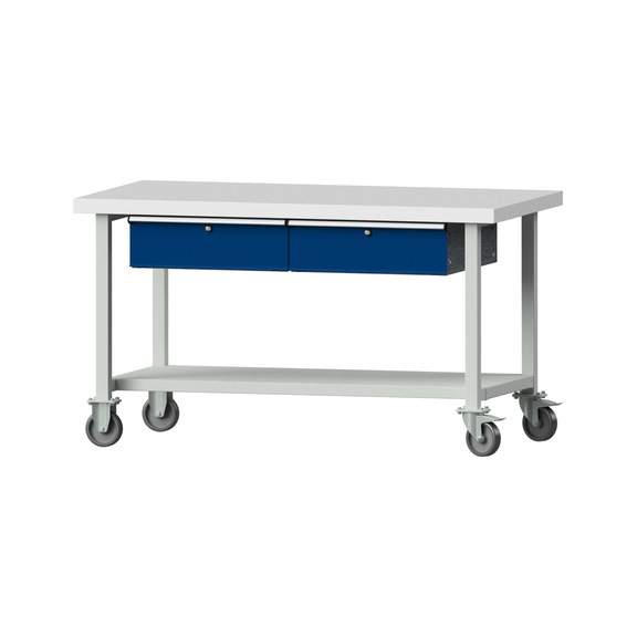 Work table, model 165, KSP 50 mm, RAL 7035/RAL 5010, 850 x 1500 x 800 mm - Working table 1500 mm movable