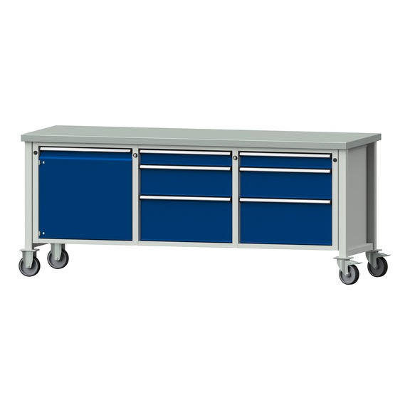 Box workbench V/T-BL 2000 mm, model 125 ZBP 40 mm, RAL 7035/5010, 840x2000x700 - Cabinet workbench 3 blocks models 120 - 127