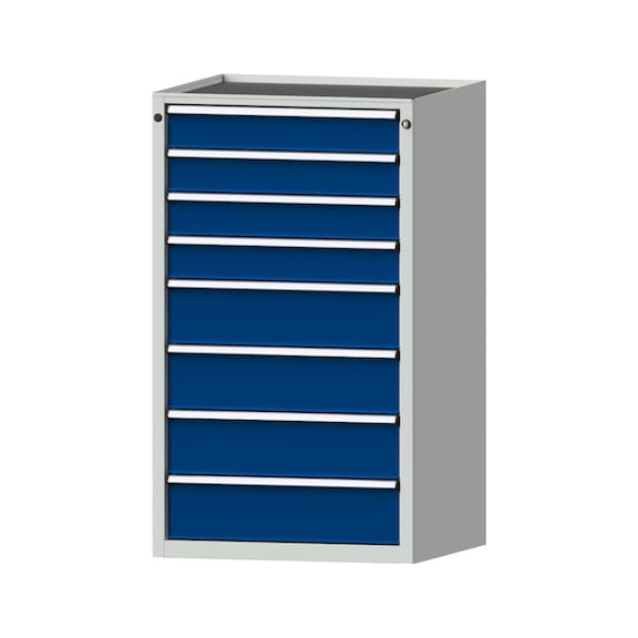 Drawer cabinet V760 model 4008 Storage tray RAL 7035/5010 Height 1280 mm, 200 kg - Cupboard with drawers (storage equipment, workshop)