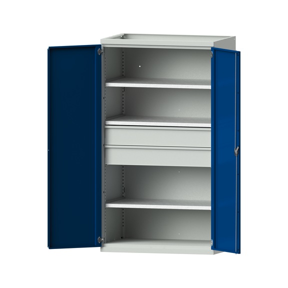 Schwerlastschrank T690mm - H1950mm, Modell 102, RAL 7035/RAL 5010, 620.014.0002 - Werkstattschrank
