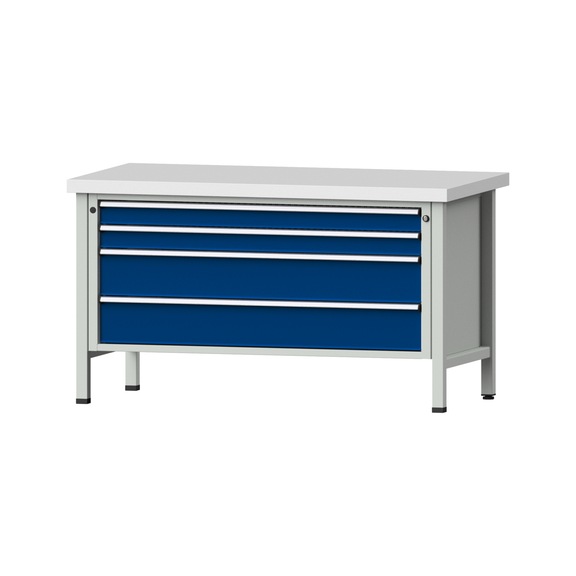 Box workbench VX 1500 mm, model 21, KSP 50 mm, RAL 7035/RAL 5010, 850x1500x800 - Cabinet workbench V - X 1500 mm 1 block