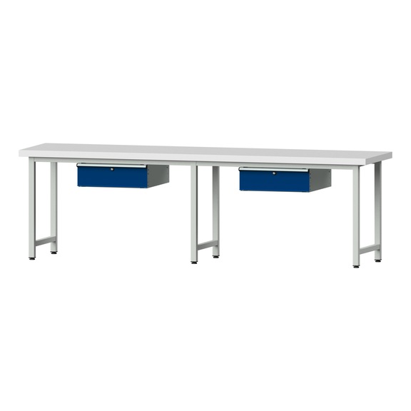 Work table, model 93, KSP 50 mm, RAL 7035/RAL 5010, 850 x 2800 x 700 mm - Working table 2800 mm static