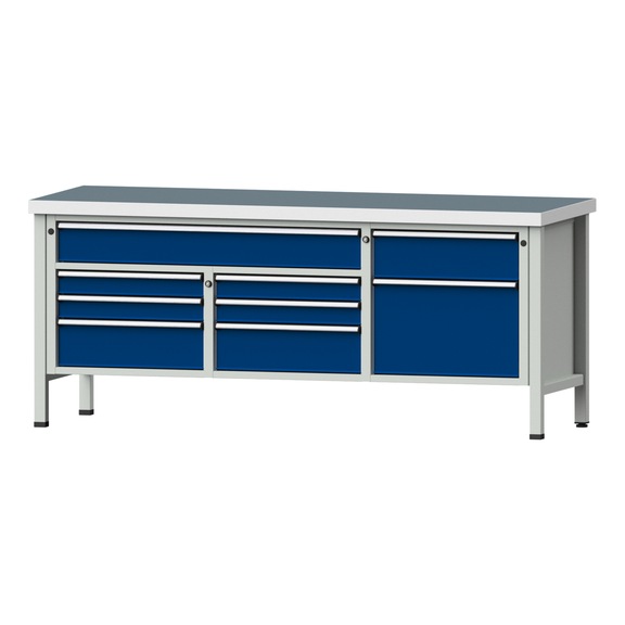 Kastenwerkbank 2000 4-teilig Gehäuse Modell 282 UBP 50mm 7035/5010, 850x2000x700 - Kastenwerkbank V - BL 3 Blöcke 2000 4-teilig