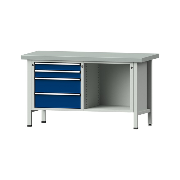 Box workbench V/T-BL 1500 mm, model 134 ZBP 50 mm, RAL 7035/5010, 850x1500x700 - Cabinet workbench 2 blocks models 103 - 209