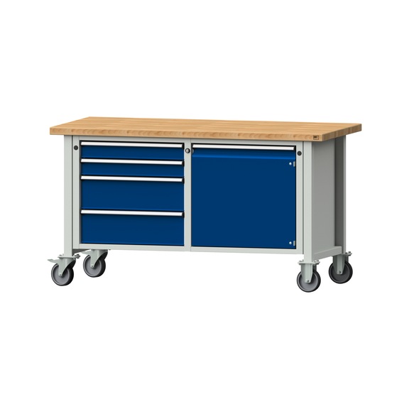 Kastenwerkbank V/T-BL 1500 mm, Modell 131 BMP 40 mm, RAL 7035/5010, 840x1500x700 - Kastenwerkbank V - BL 2 Blöcke Modelle 103 - 209