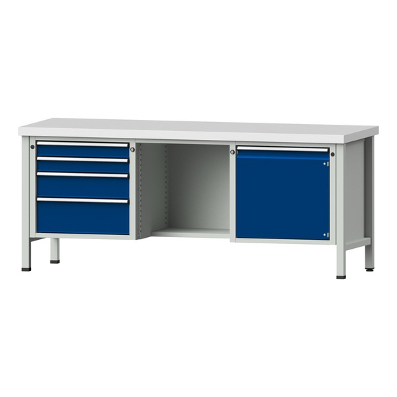 Box workbench V/T-BL 2000 mm, model 351 KSP 50 mm, RAL 7035/5010, 850x2000x700 - Cabinet workbench 3 blocks models 146 - 419