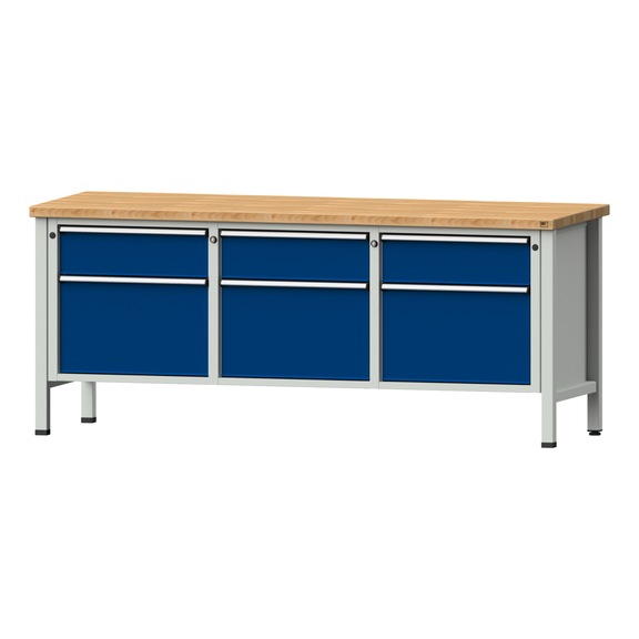 Box workbench V/T-BL 2000 mm, model 223 BMP 40 mm, RAL 7035/5010, 840x2000x700 - Cabinet workbench 3 blocks models 146 - 419