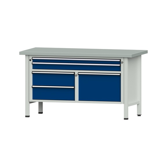 Box workbench 1500 3-part housing model 253 ZBP 40 mm 7035/5010 840x1500x700 - Cabinet workbench 2 blocks 1500 3-piece